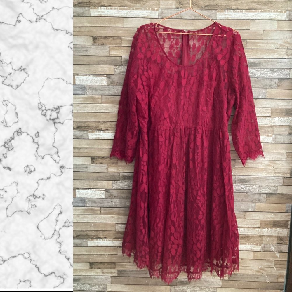 Torrid Maroon Midi Lace Dress Size 22